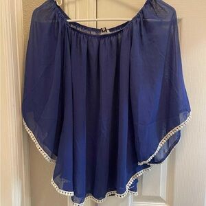 Elegant Sheer Blue Poncho with White Edging